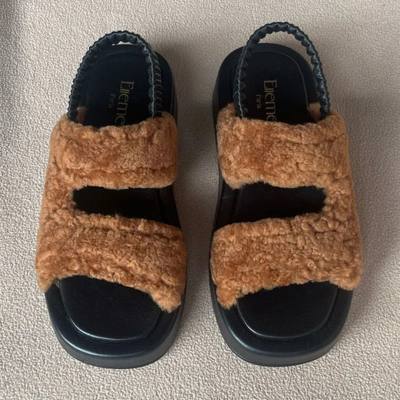 Elleme Gemini Shearling Teddy Slingback Sandal-Brown/Black-Women’s 6.5/7.5/8.5 - Picture 5 of 10